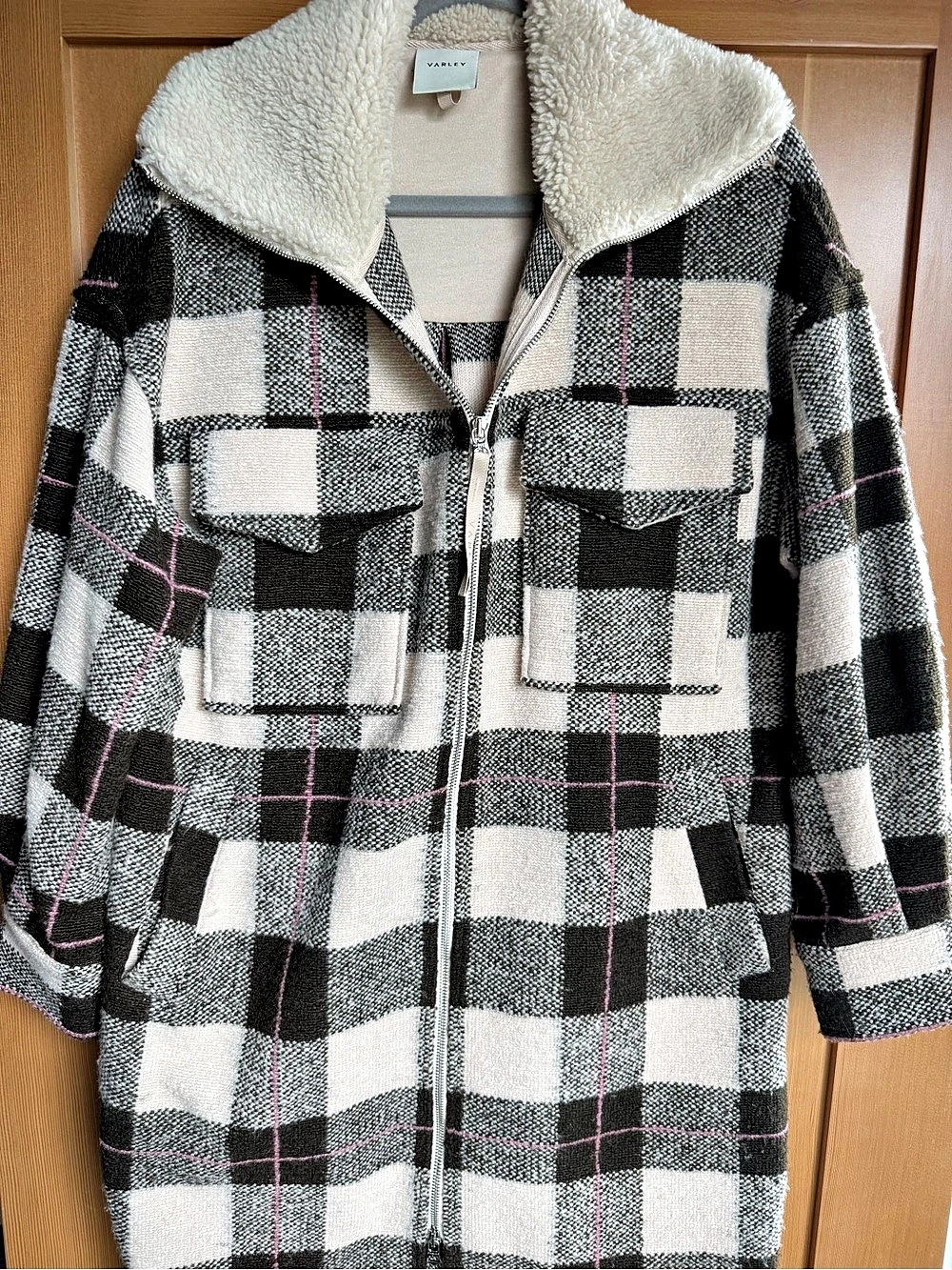 VARLEY Plaid Sherpa Collar Jacket in Brown & White Like New